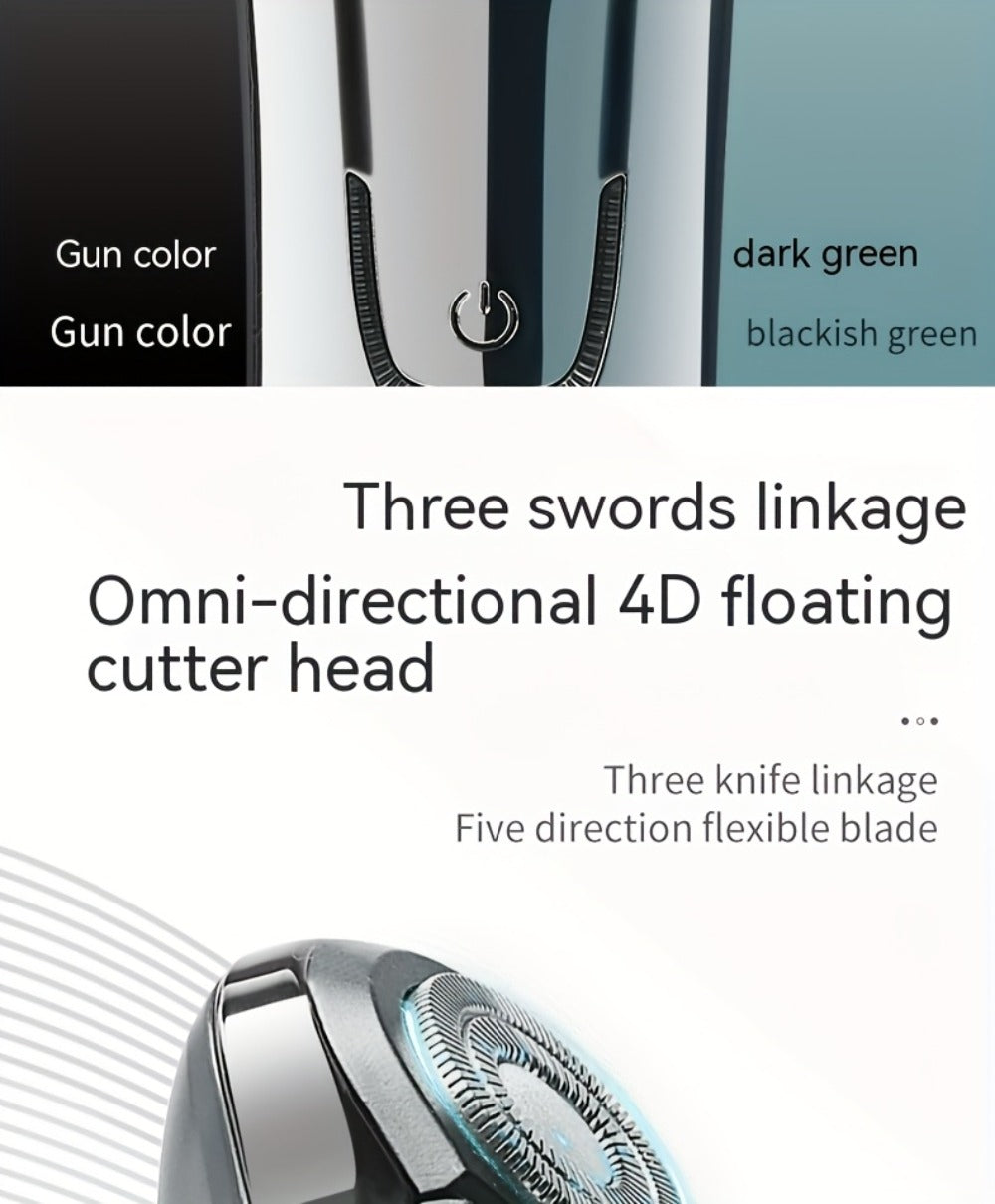 Electric Shaver 4D Floating Triple-Blade Razor with Wet/Dry Waterproof Use, LED Display and Type-C Charging