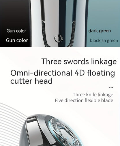 Electric Shaver 4D Floating Triple-Blade Razor with Wet/Dry Waterproof Use, LED Display and Type-C Charging
