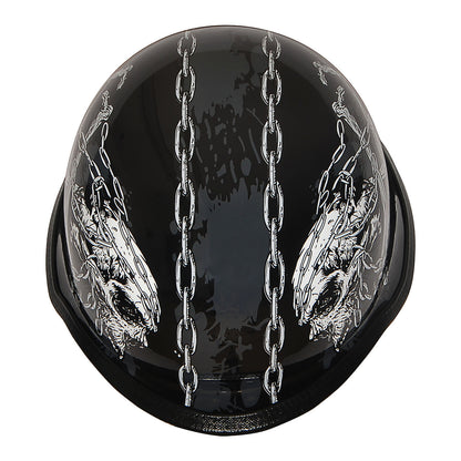 German Style Motorcycle Half Face Helmet – Novelty Skull & Carbon Fiber Design, UV Glossy Finish, Removable Washable Padding, Quick Release Buckle, Adult M/L/XL