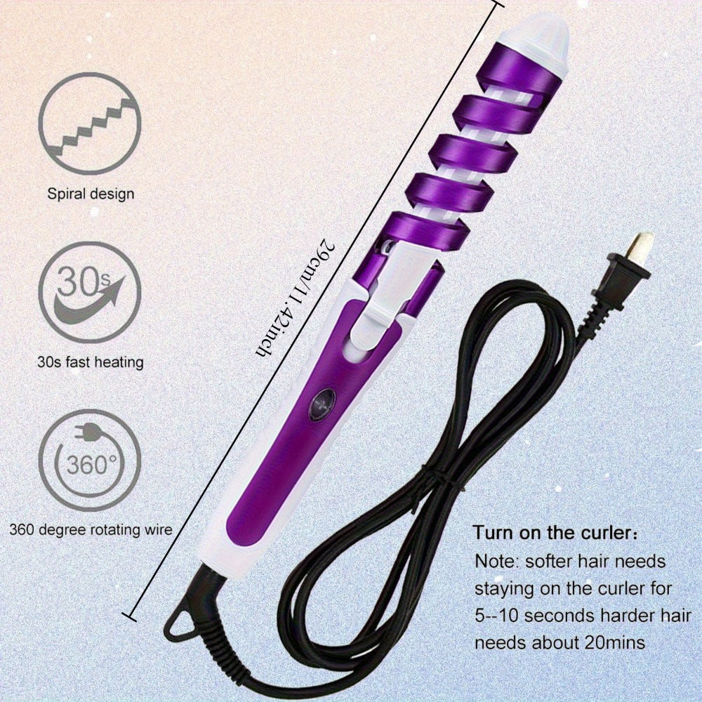 Spiral-Guide Corded Curling Wand with Swivel Power Cable, Two Hair Clips and Comb in Three Colors