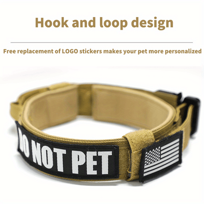 Wide Tactical Dog Collar with Grab Handle, Quick-Release Buckle and Patch Panel in M, L or XL