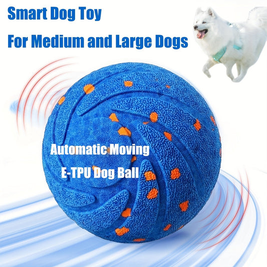 Dog Toy Motion-Activated E-TPU Ball with Auto-Rolling, Rotating and Bouncing Modes in Blue or Orange