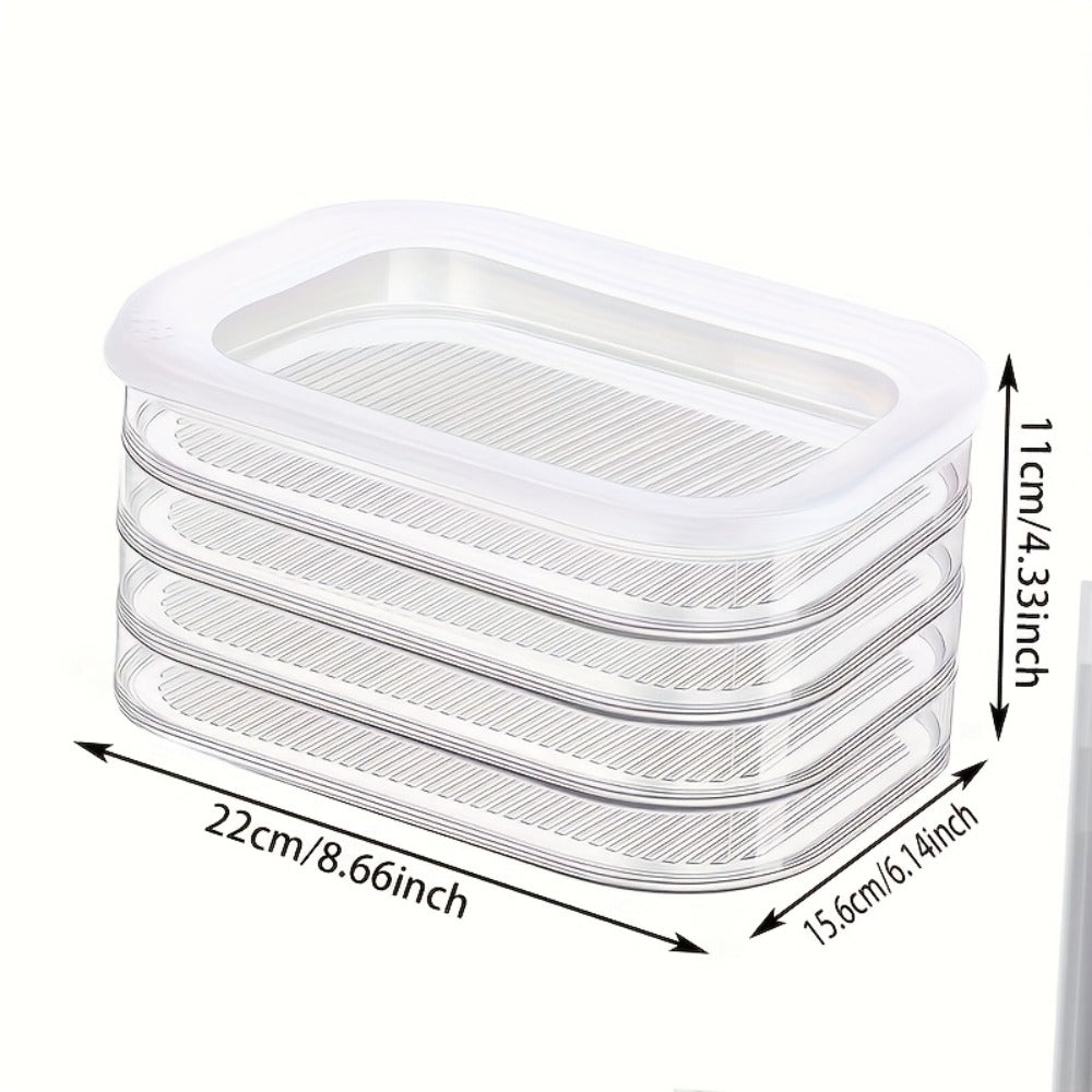 Food Storage Container Four-Tier Stainless Steel Refrigerator Tray Set with Clear Lids and Stacking Rims