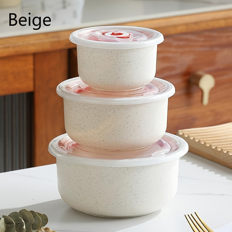 Food Storage Container Refrigerator Set with Three or Four Round Boxes, Flip Lids and Nested Capacities