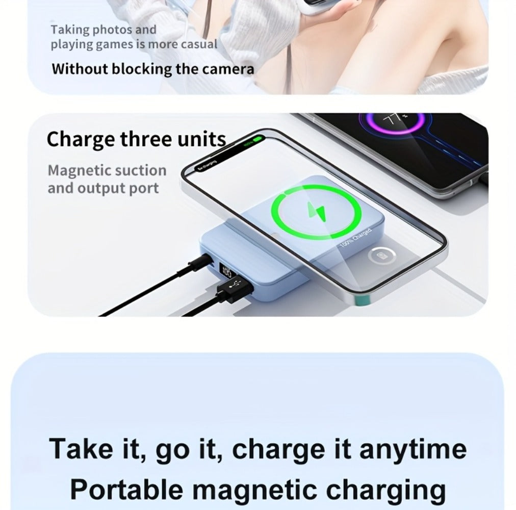 10000mAh Magnetic Power Bank with Folding Kickstand, Percentage Display and Multiple Charging Ports