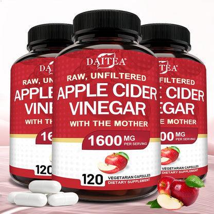 Apple Cider Vinegar Capsules 1600mg with Vitamin & Mineral Blend – Digestion, Weight Management & Energy Supplement 120 Capsules 60-Day Supply for Women & Men | 1, 2 or 3 Bottle Options