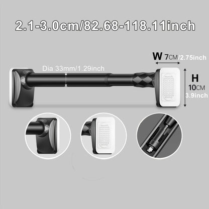 No-Drill Tension Curtain Rod with 33 mm Tube, Black, White or Grey Finish and 15.75–196.85 Inch Ranges