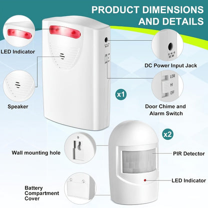 Wireless Driveway Alarm System – Outdoor Motion Sensor Alert with Receiver, Infrared PIR Detector for Home Security, Business Entry & Garage Door Monitor