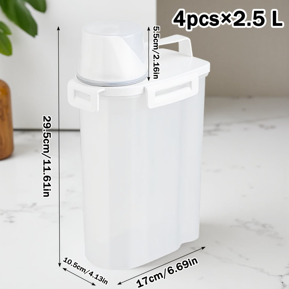 Food Storage Containers 2.5L and 3L PP Pantry Bins with Measuring Cups in Two-, Four- or Six-Pack Options