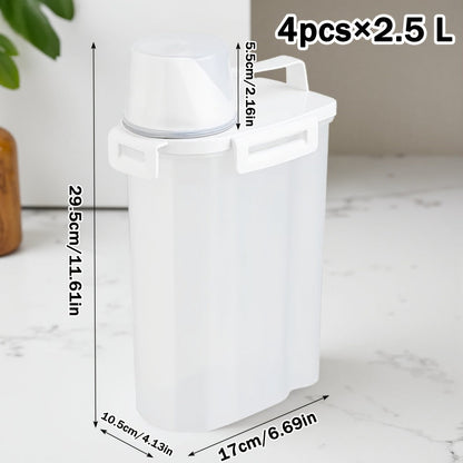 Food Storage Containers 2.5L and 3L PP Pantry Bins with Measuring Cups in Two-, Four- or Six-Pack Options
