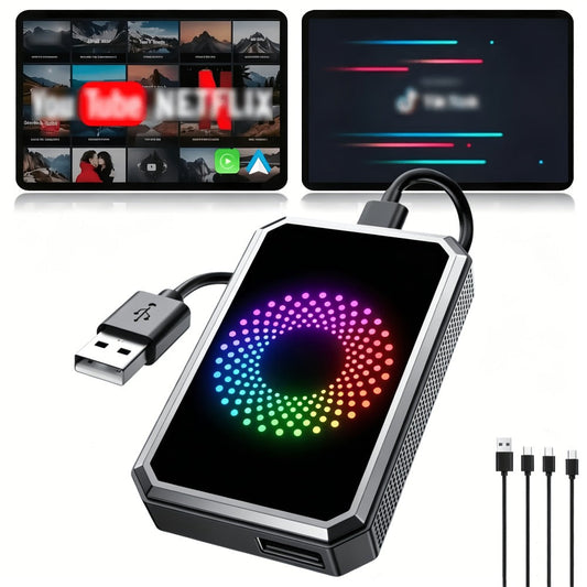 3-in-1 Wireless CarPlay Adapter Magic Media Box with Netflix YouTube TikTok Streaming & USB Port, Converts Factory Wired Apple CarPlay & Android Auto to Wireless, Plug-and-Play, iOS 10+, Black