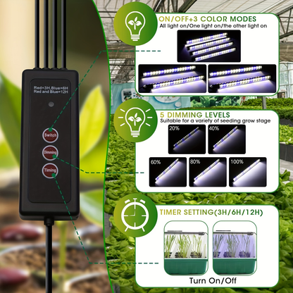 Four-Set 160-Cell Seed Starting Tray Kit with Eight LED Grow Lights, Timer and High-Dome Covers