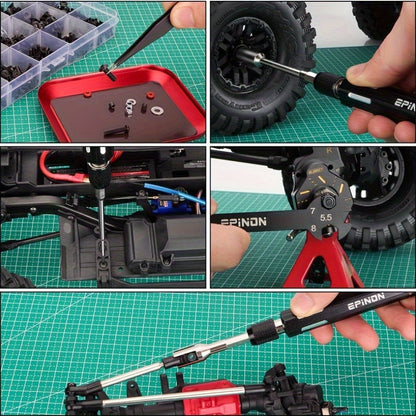 RC Car Maintenance Stand Tool Kit EPINON 360° Rotating Work Stand 520PCS Screw Set Aluminum Screwdriver Bits Compatible with 1/8 1/10 1/12 1/16 1/18 Traxxas Arrma Axial RC Cars Crawlers Trucks Red Blue