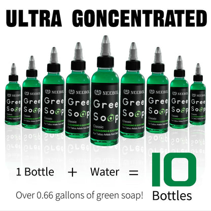Tattoo Green Soap Concentrated Cleaning Solution 8.5oz with Squeeze Bottle Skin Prep Before During & After Tattooing Moisturizing Balm Lint-Free Wipes for Artists & PMU