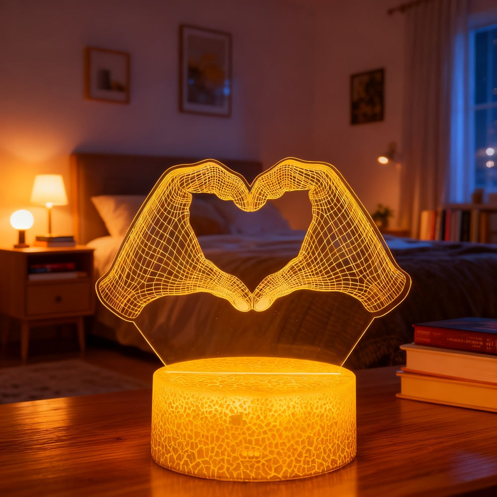 Heart Hands Acrylic LED Night Light with 16 Colors, Touch and Remote Controls and Three Base Styles