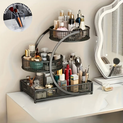 Mesh Countertop Bathroom Organizer with Two- or Three-Tier Basket Styles and Curved Open Frame