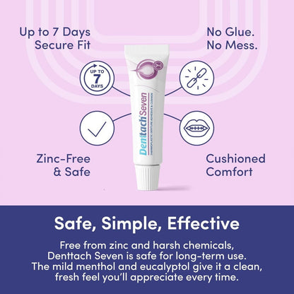 Thermoplastic Denture Cushion Adhesive & Soft Reliner — 7-Day Secure Hold, Zinc-Free No-Glue Formula, Upper & Lower Denture Comfort Fit for Seniors & Sensitive Gums, 7-Pack Daily Denture Care