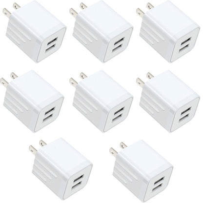 Dual Port USB Wall Charger 2.1A – JOZASHON 5V Cube Power Adapter Charging Block Brick for iPhone 16 15 14 13 12 11 Pro Max SE XS XR X 8 7 6 Plus, Samsung Galaxy, Android Phones (3-8 Pack)