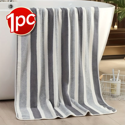 Microfiber Bath Towel Set No Hair Loss - Ultra Soft Highly Absorbent Quick Dry Two-Color Striped | 1 or 4 Pack | 27x55in | Slate Gray Berry Red Pine Green Multi | Beach Spa Gym Home Bathroom