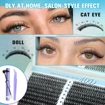 800-Piece 30D and 40D Lash Cluster Kit with Mixed 8–16mm Lengths, Bond-Seal Tube and Tweezers