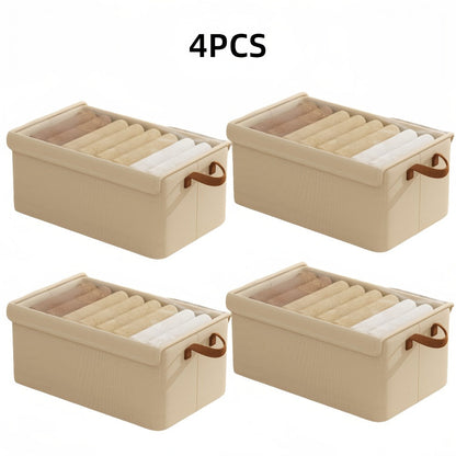 Foldable Fabric Storage Bins with Clear Top Lids and Handles in Four- or Six-Piece Color Sets
