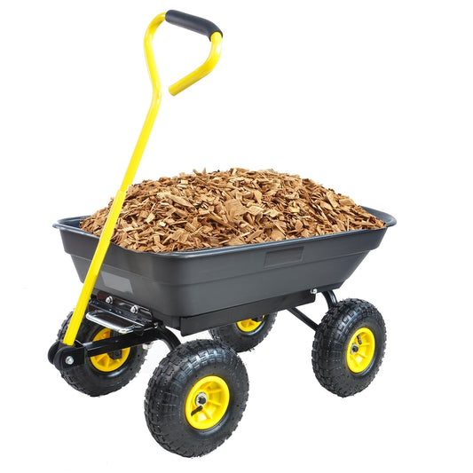 Garden Dump Cart Heavy Duty 330LBS | Steel Frame Pneumatic Tires Lawn Yard Farm Utility Wagon