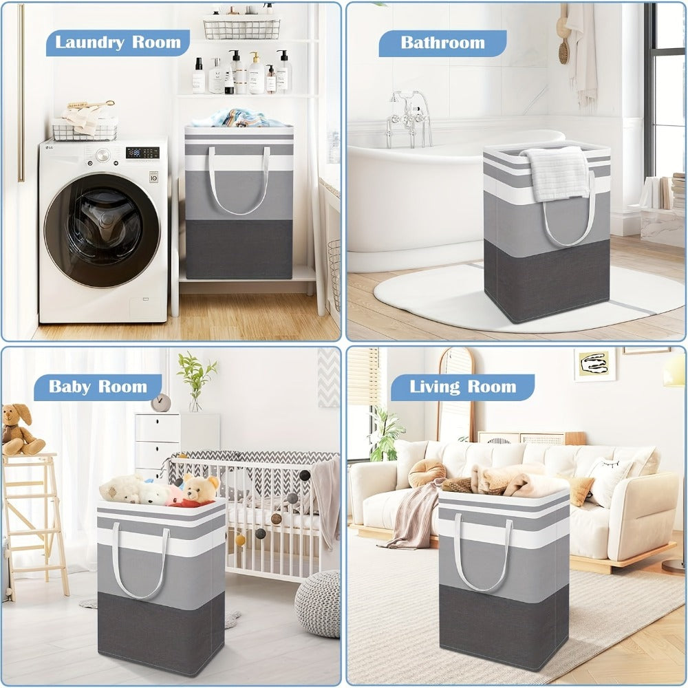 Three-Pack 75 L Gray Collapsible Laundry Basket Set with Carry Handles for Bedrooms and Dorms
