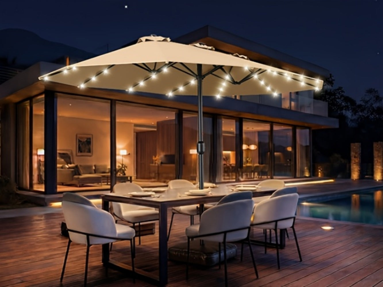 13-Foot Solar LED Patio Umbrella with LED Lighting, Outdoor Market Umbrella detail image - detail view 15