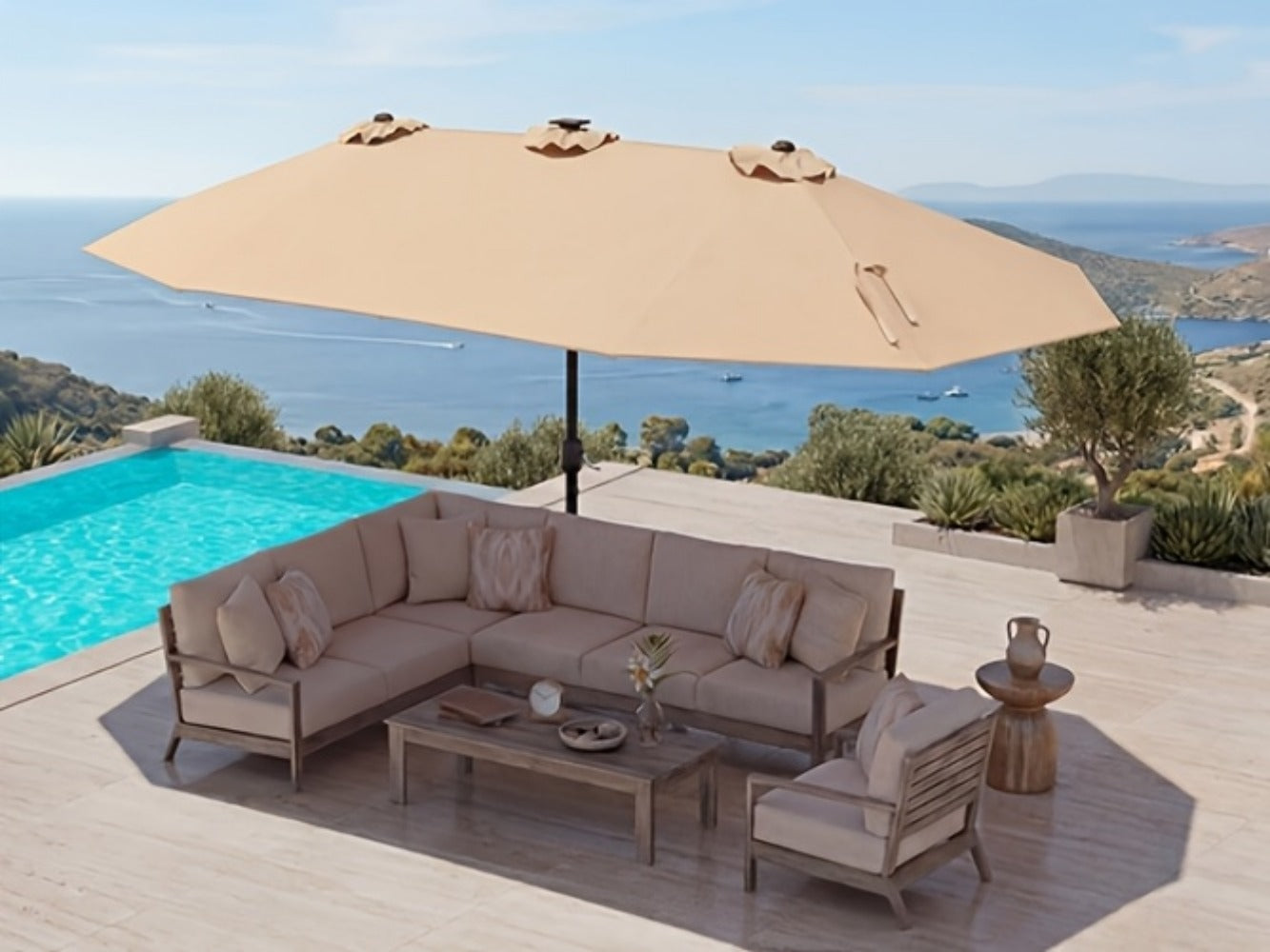 13-Foot Solar LED Patio Umbrella with LED Lighting, Outdoor Market Umbrella detail image - detail view 17