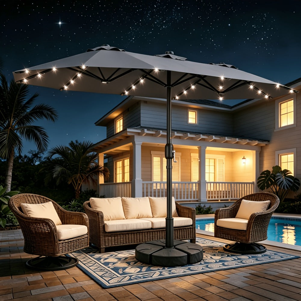 13-Foot Solar LED Patio Umbrella with LED Lighting, Outdoor Market Umbrella detail image