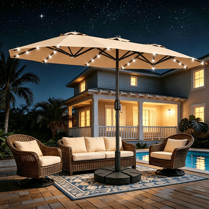13-Foot Solar LED Patio Umbrella with LED Lighting, Outdoor Market Umbrella detail image - detail view 9