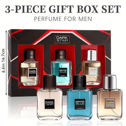 Men's Cologne Gift Set with Three 30ml Eau de Toilette Sprays in Blue, Amber and Clear Glass Bottles