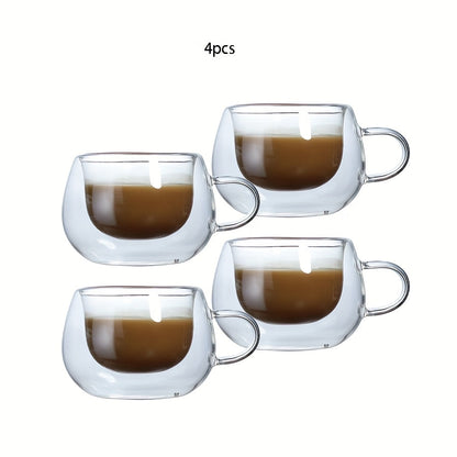 Double Wall Glass Coffee Cups with Handle Insulated Transparent Borosilicate Espresso Cappuccino Latte Tea Cups Set - Clear Heat Resistant Beverage Glasses for Hot & Cold Drinks