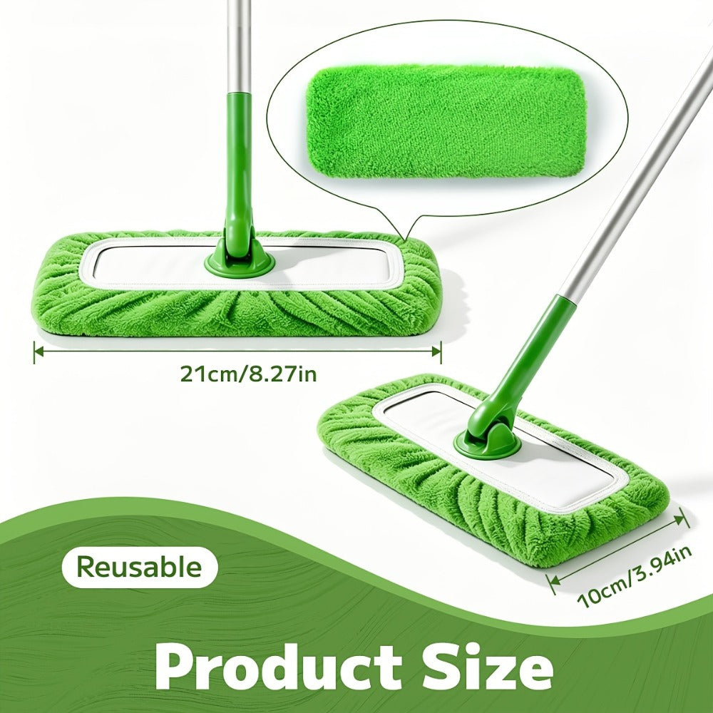 Fifteen-Piece Green Microfiber Mop Pad Set with Reusable Stretch-Cover Design for Flat Mop Heads