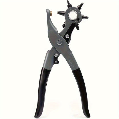 Leather Hole Punch for Belt - Heavy Duty 6-Hole Rotary Belt Puncher Kit for Saddles Shoes Fabric DIY Craft Projects Upgraded Round Hole Punching Tool (Black)