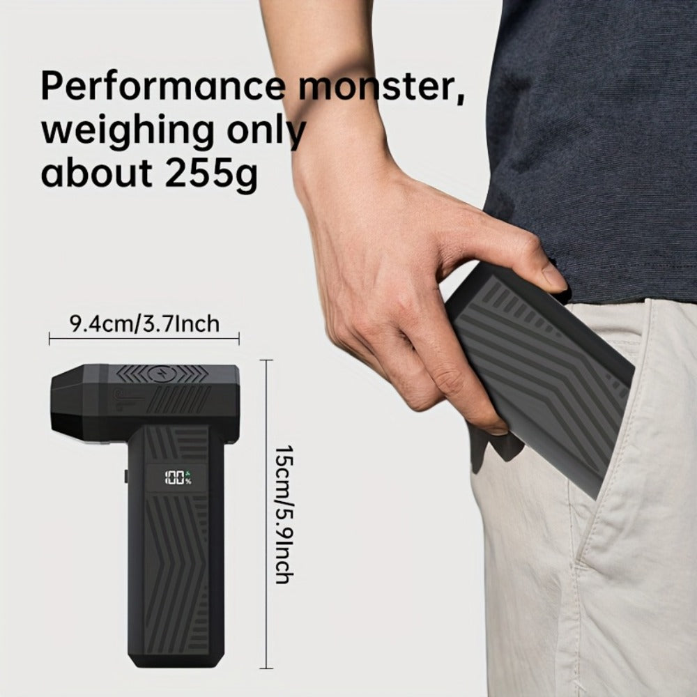 Black Pistol-Grip Electric Air Duster with Rear Digital Display, Three Nozzles and USB-C Cable