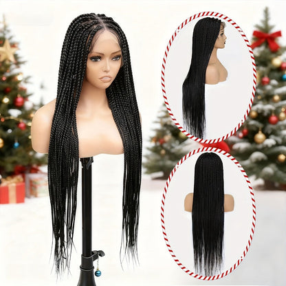 Curly Braid Full Lace Wig 40 Inch Handmade Lace Frontal Natural Black Extra Long Cascading Braids Protective Style for Women | Special Events Weddings Parties