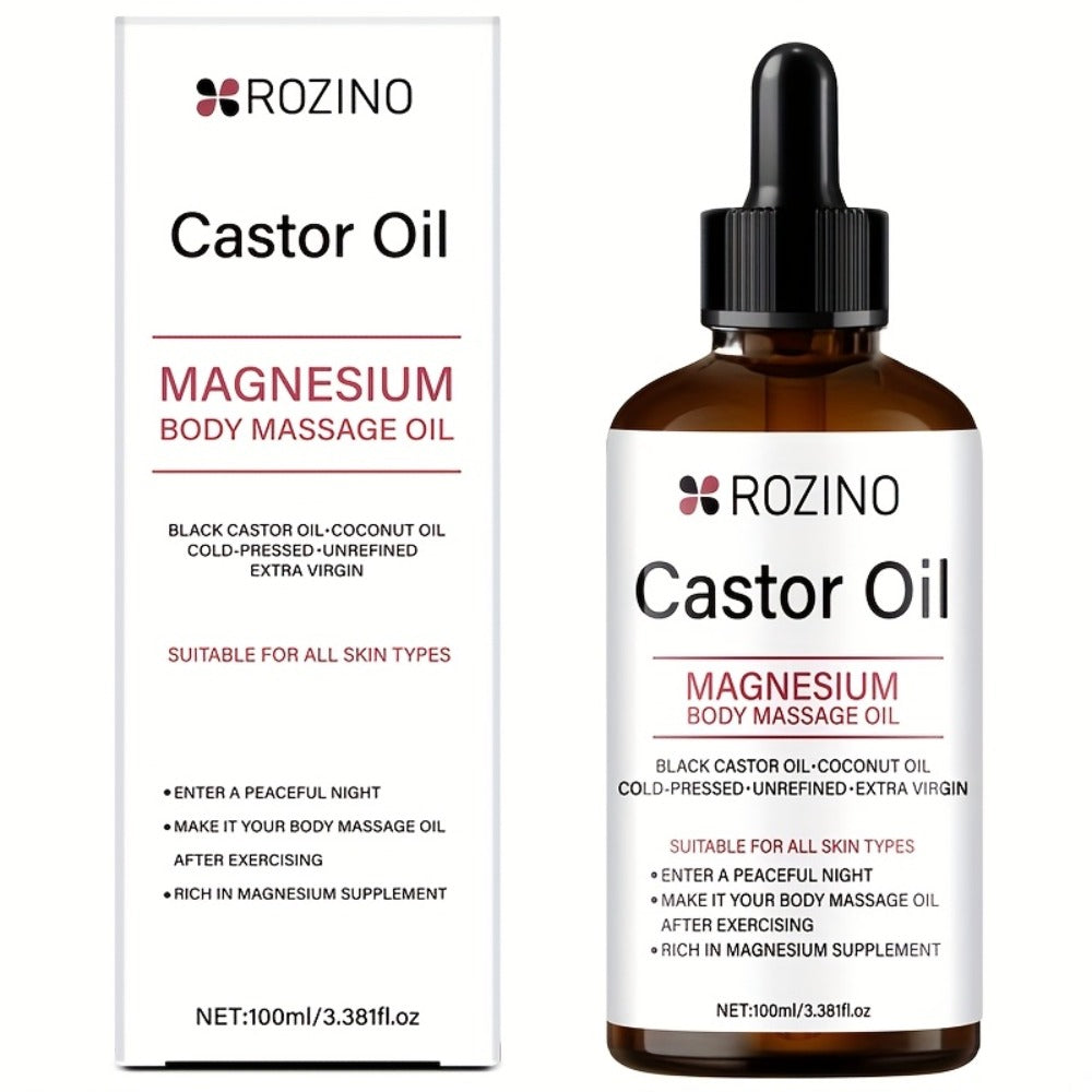 Aromatherapy Oil Magnesium Castor Massage Blend 100ml Dropper Bottle for External Body and Hair Care