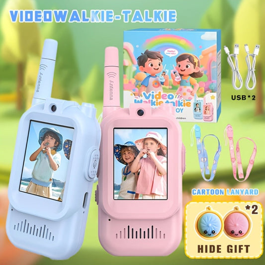 2-Pack Kids Walkie Talkie Toy 2.4GHz – Video Call, Voice Changer & HD Camera, Long-Range Wireless Communication, Blue & Pink, Outdoor Play Gift for Boys & Girls Ages 3-14, Birthday Christmas Gift