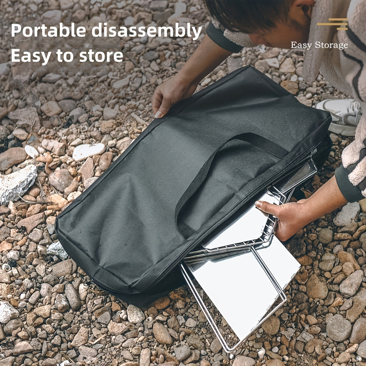 Hexagonal Folding Charcoal Grill with Stainless-Steel-Color Frame, Open Grid and Carry Bag for Outdoor Use