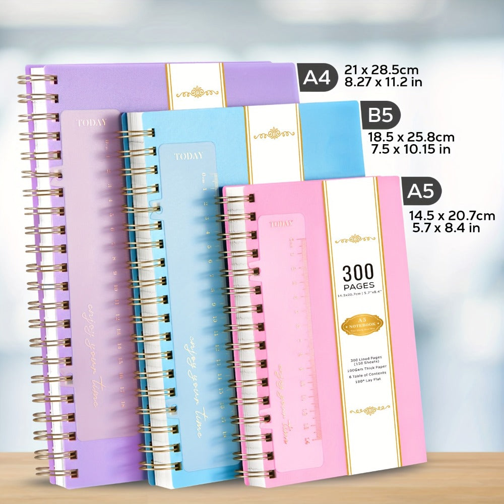 A5 Hardcover Spiral Notebook with 300 Lined Pages, 100 GSM Paper and Six Color Cover Options