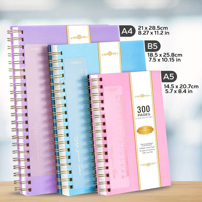 A5 Hardcover Spiral Notebook with 300 Lined Pages, 100 GSM Paper and Six Color Cover Options