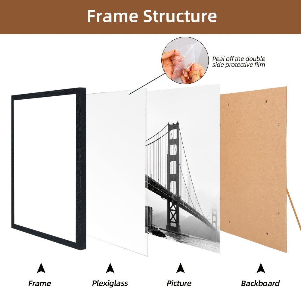 Black Picture Frame Set with 12 or 24 Frames in 4 x 6, 5 x 7 or 8 x 10-Inch Checkout Sizes
