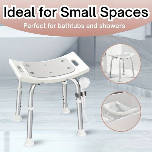 Aluminum Shower Chair 6-Level Adjustable Height Bath Stool Extra Wide Seat Tool-Free Assembly Anti-Slip Feet Lightweight Ergonomic Bath Seat for Elderly Disabled Pregnant Women Post-Surgery Recovery Bathroom Safety White