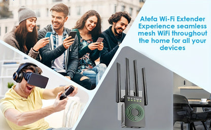 WiFi Range Extender 1200Mbps Dual-Band 2.4/5.8GHz with Four Antennas, WPS Control and Ethernet Port in Black