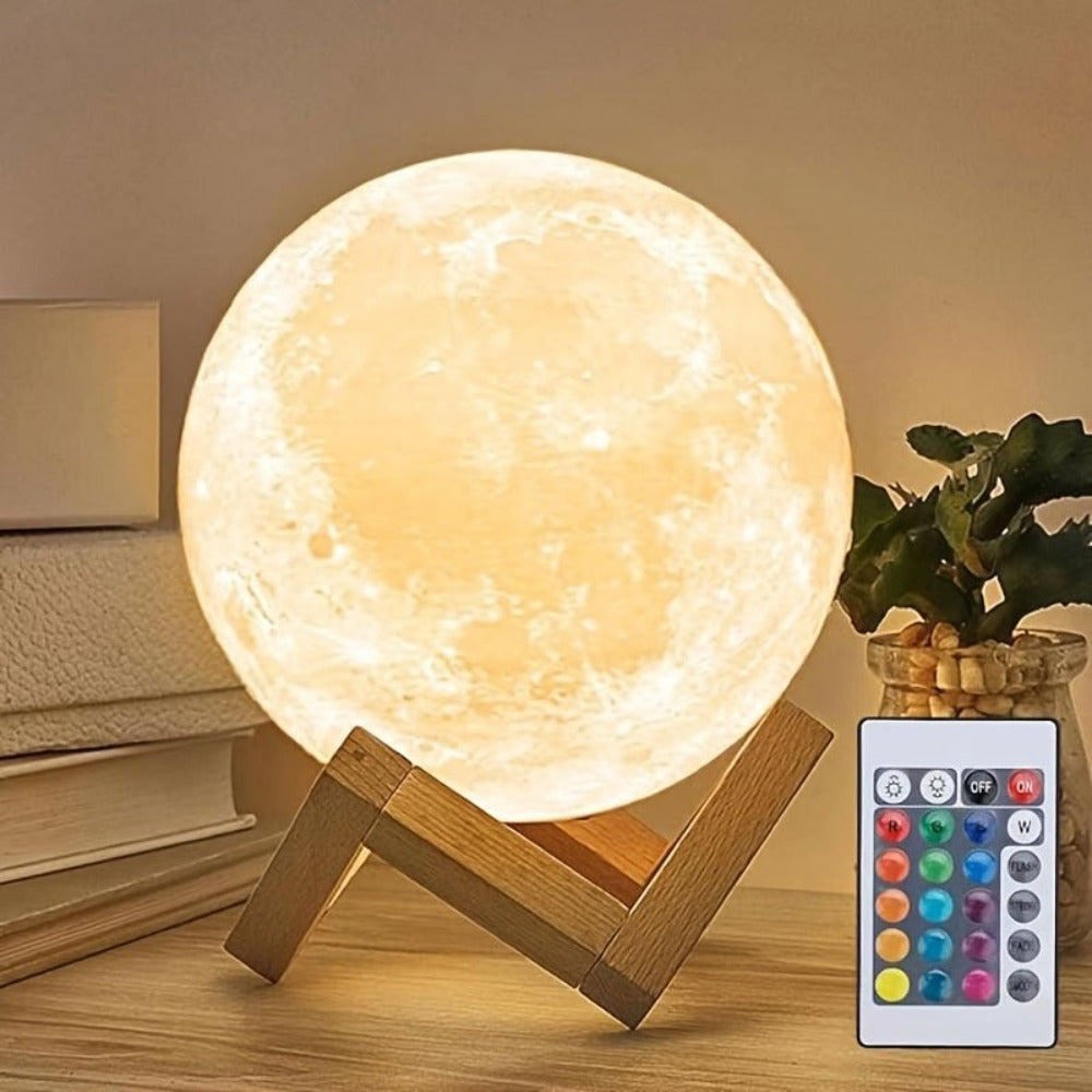 6.1-Inch Moon Lamp with 16-Color LED Lighting, Remote Control, USB Lead and Wooden Display Stand