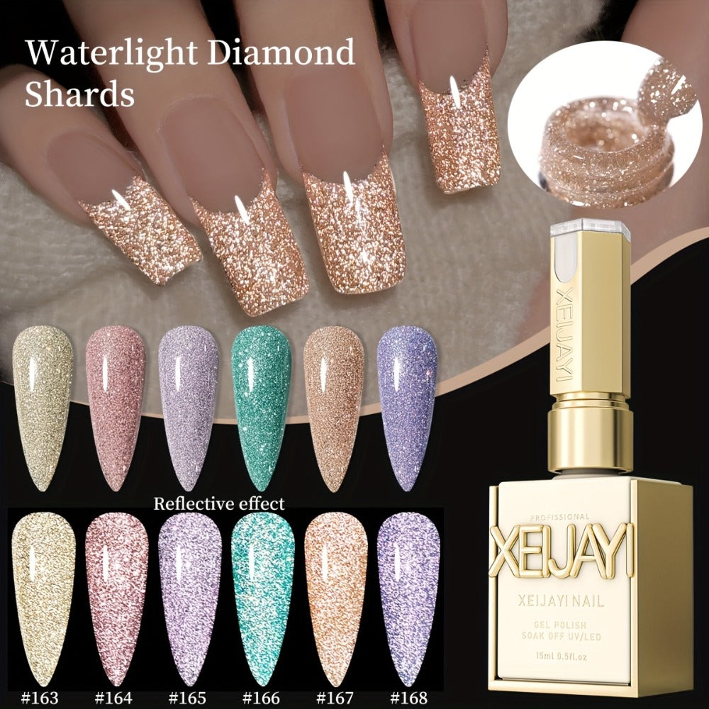 Gel Nail Polish Set with XEIJAYI Label, 6 Diamond Glitter Colors and Shade Numbers 163 to 168