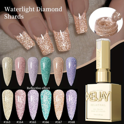 Gel Nail Polish Set with XEIJAYI Label, 6 Diamond Glitter Colors and Shade Numbers 163 to 168