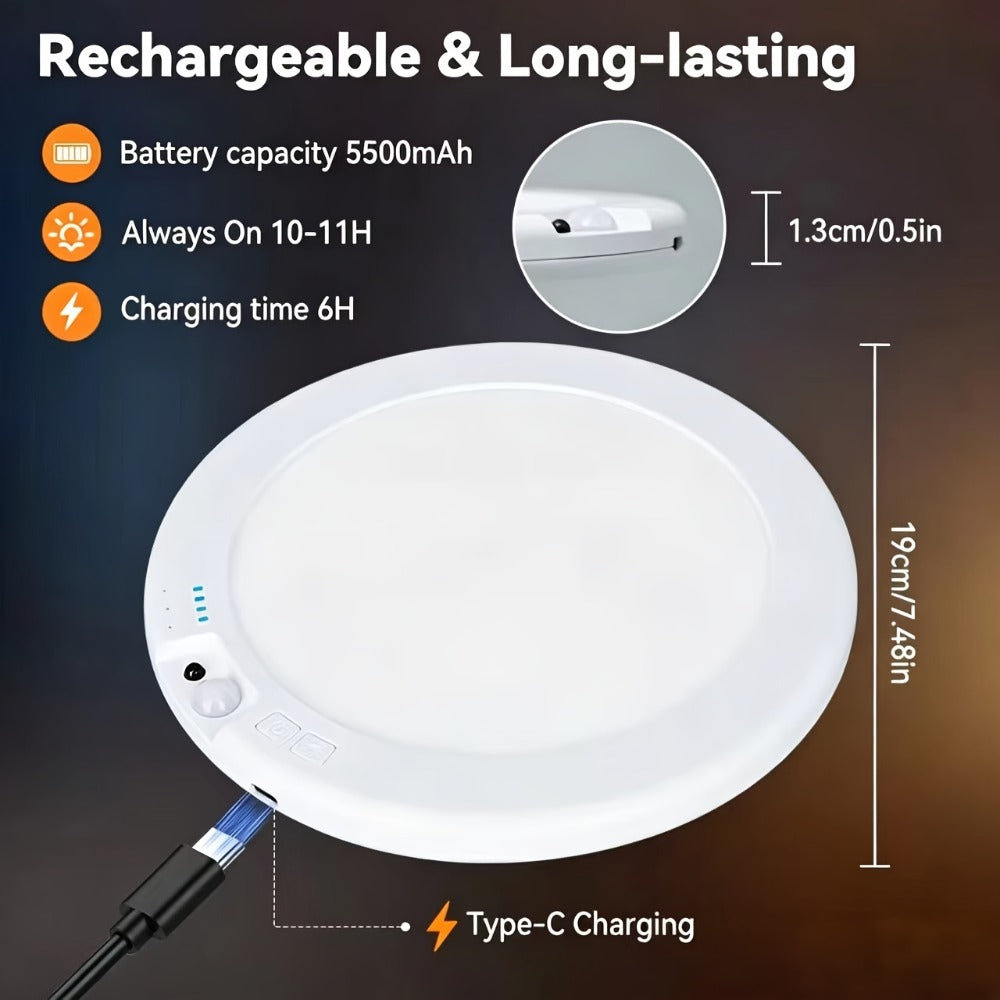 Wireless LED Ceiling Light with Motion Sensor 2 Pack - 5500mAh Rechargeable, Remote Control, 3 Brightness Modes, Magnetic Mount, No Wiring for Living Room, Kitchen, Bathroom, Hallway & Corridor