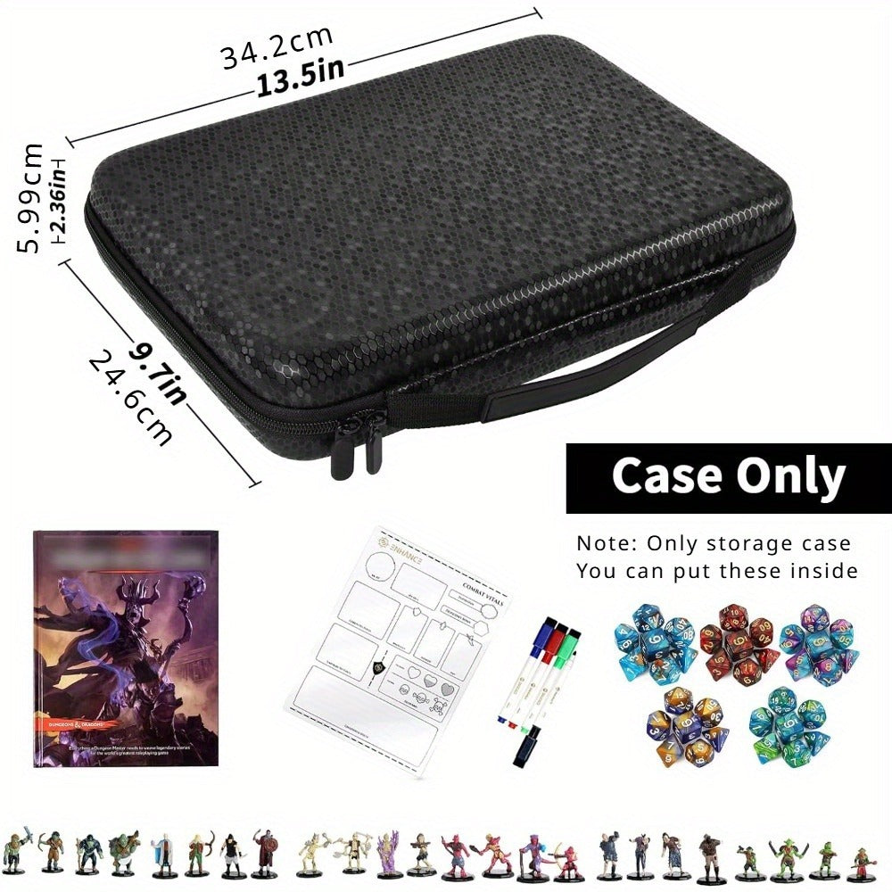 Black Dice Rolling Tray and Storage Case with Dedicated Polyhedral Slots, Carry Handle and Zipper Closure